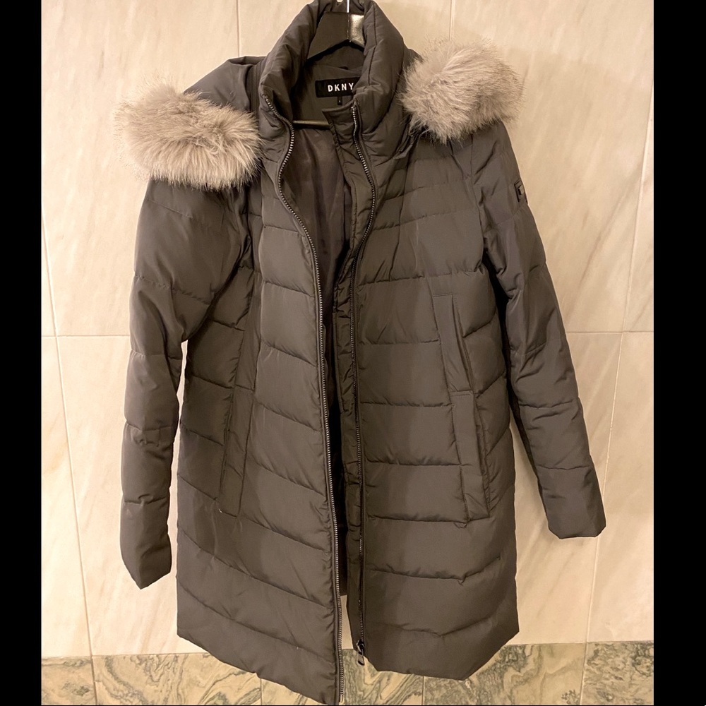 DKNY Faux Fur Trim Down Puffer Coat